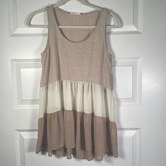 ENTRO Dress Babydoll Layered Color block Neutral Sleeveless Tank Cream Beige XS - Picture 1 of 6